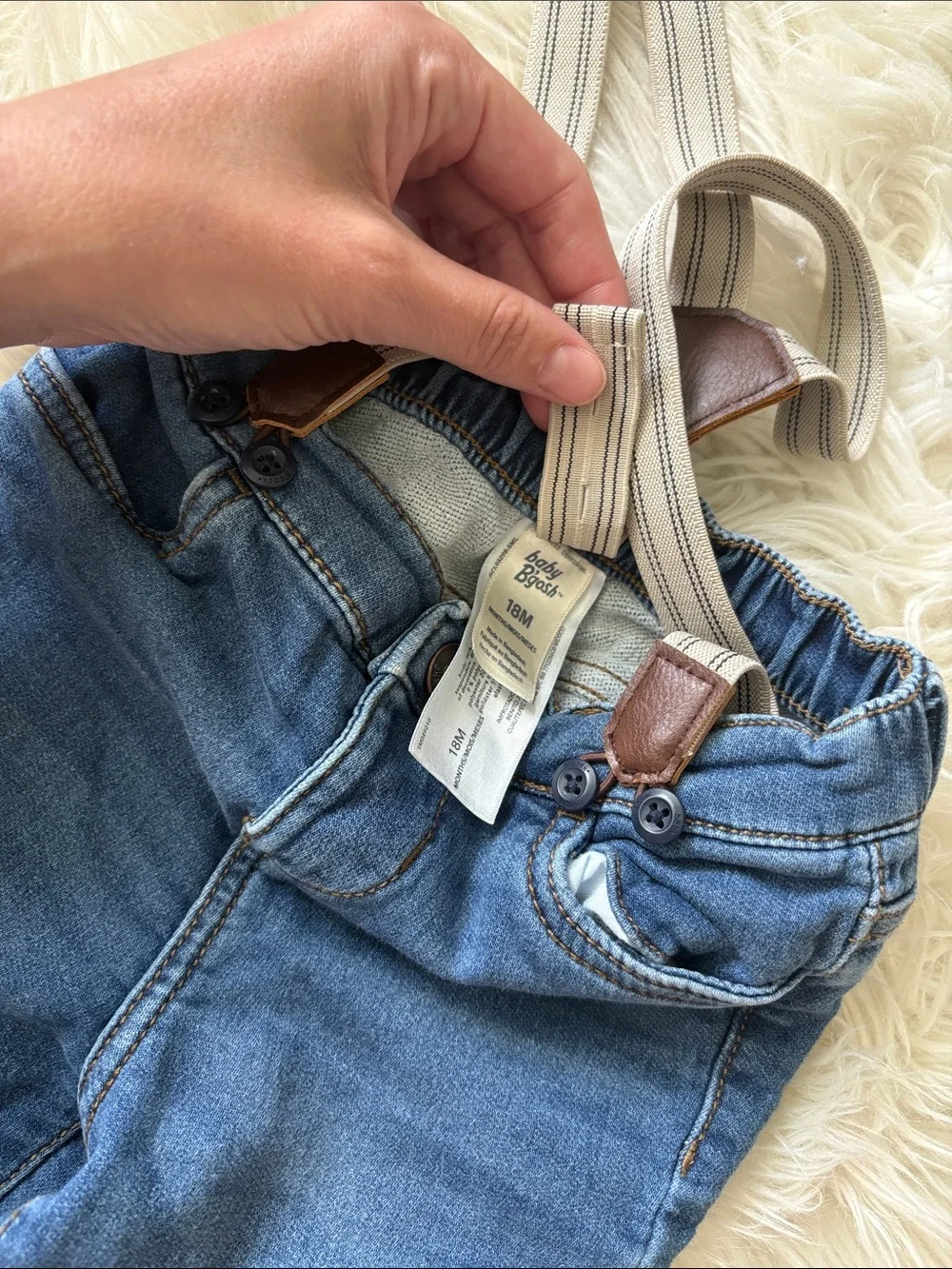 OshKosh B'gosh Dark Blue Denim Pants with Striped Suspenders